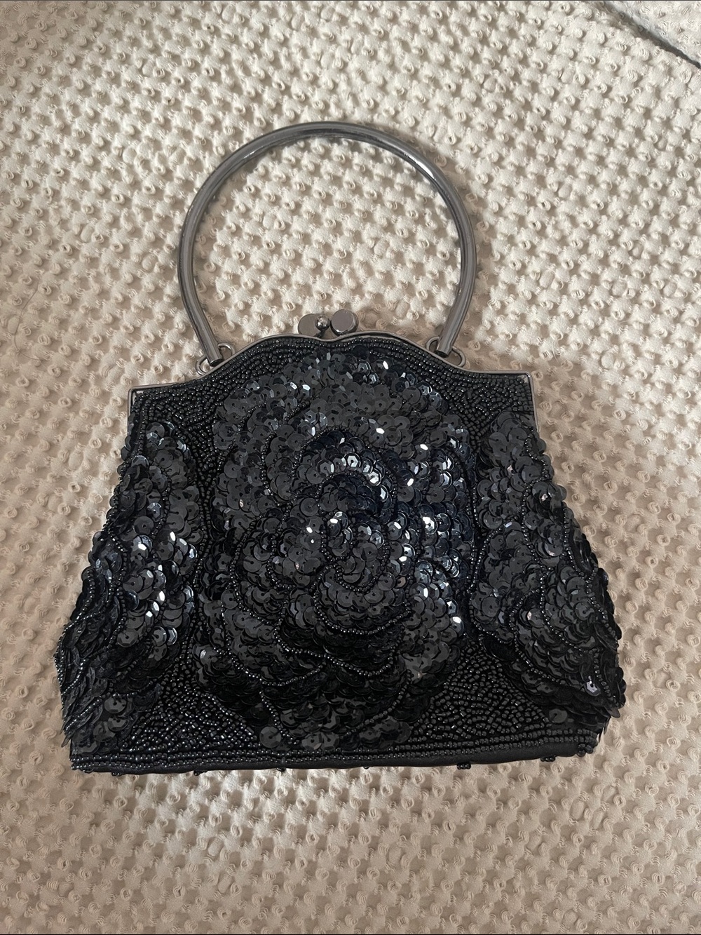 Black Sequin Beaded Evening Handbag